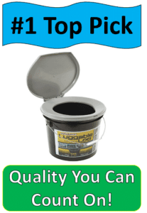 black bucket with gray toilet seat