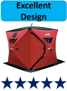 red ThunderBay ice fishing shelter