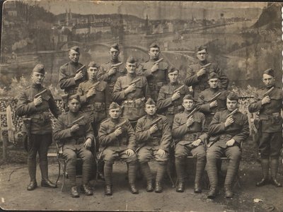 U.S. soldiers posing with 1911 pistols WWI