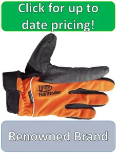 orange and grey fish handling gloves
